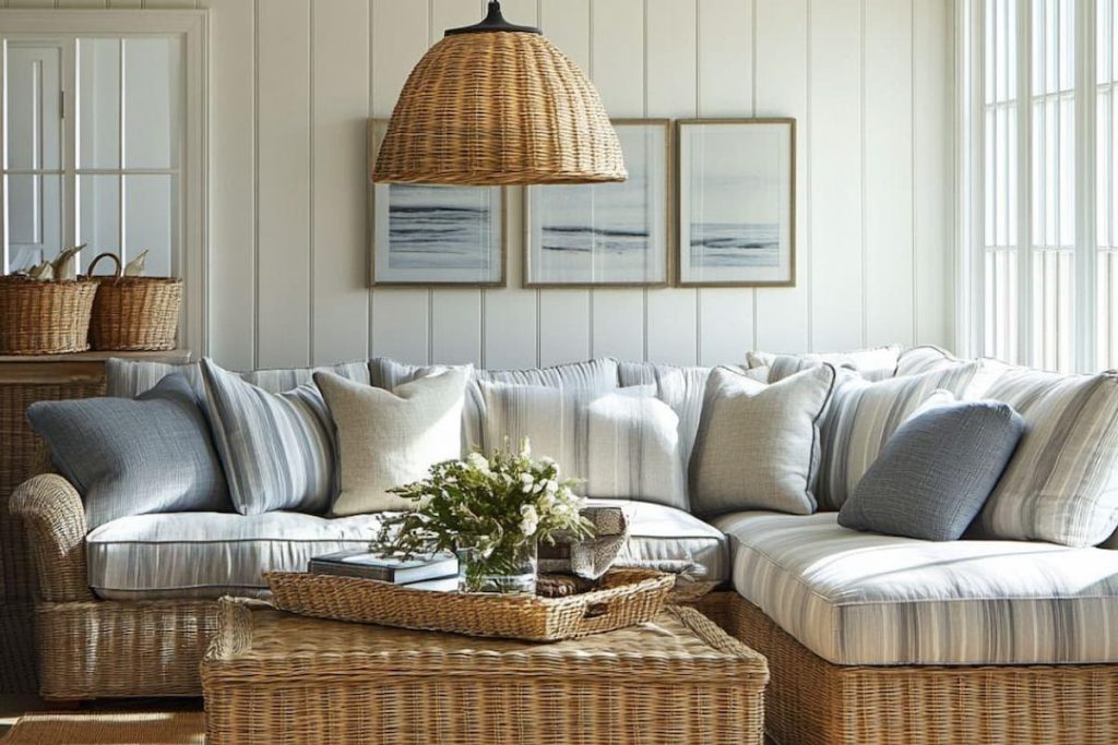 Gallery of Hamptons style coffee tables: solid white oak, whitewash wood, natural rattan, and painted finishes for coastal living rooms.